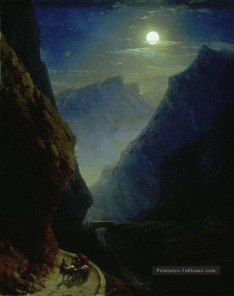 Ivan Aivazovski gorge de la doire lune nuit Montagne Peintures à l'huile